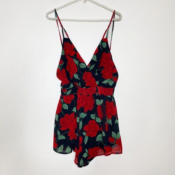 Audrey 3+1 Romper Small Rose Print Chiffon Spaghetti Strap Romantic Date Night - Picture 1 of 12